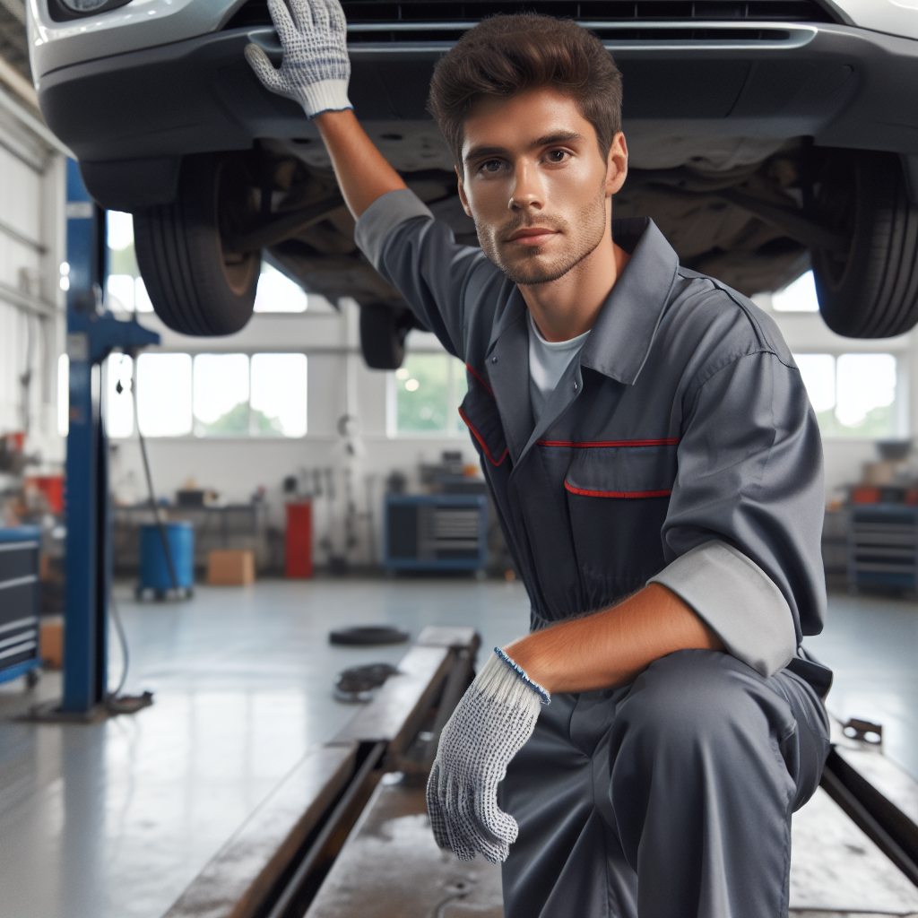 Realistic stock image of mechanic working on car